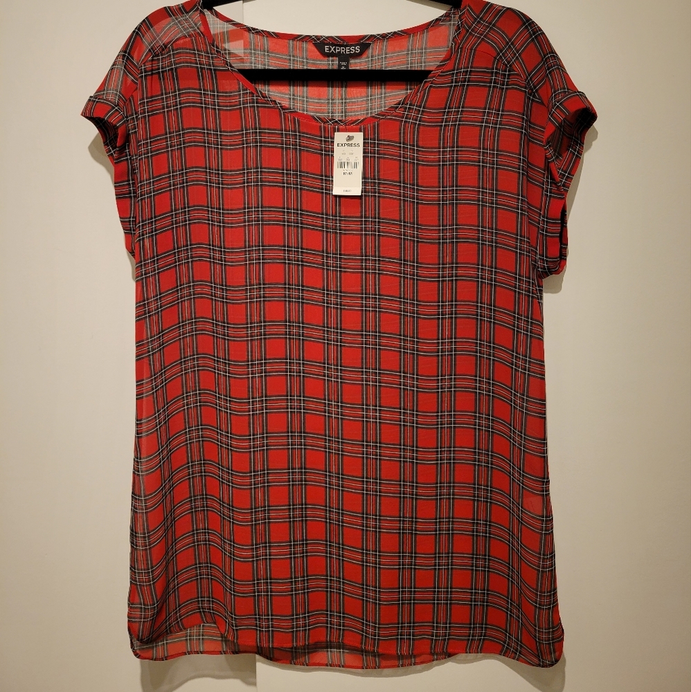 Sheer red plaid shirt